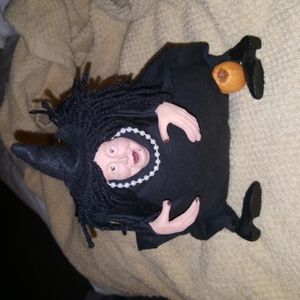 Vintage Black Pillow Witch w/fauxpearls/Kitchen/Halloween decor